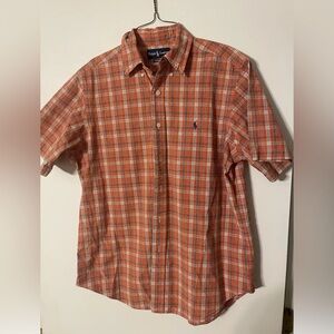 Vintage Ralph Lauren Orange Plaid Short Sleeve Button Down Shirt - Men’s L